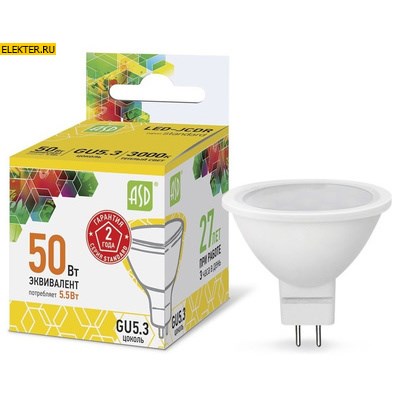 Лампа светодиодная LED-JCDR-standard 5.5Вт 160-260В GU5.3 3000К 495Лм ASD арт 4690612002262 4690612002262 - фото 18518