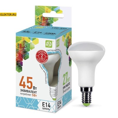 Лампа светодиодная LED-R50-standard 5Вт 160-260В Е14 4000К 450Лм рефлекторная "Гриб" ASD арт 4690612001517 4690612001517 - фото 18522