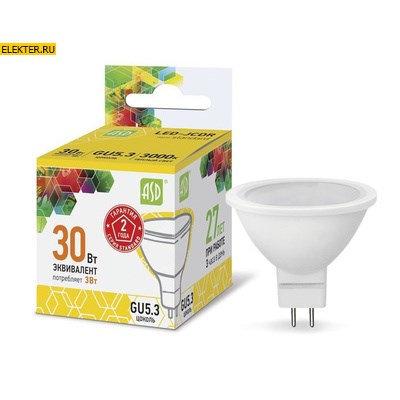 Лампа светодиодная LED-JCDR-standard 3Вт 160-260В GU5.3 3000К 270Лм ASD арт 4690612002248 4690612002248 - фото 18527