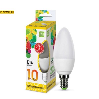 Лампа светодиодная LED-СВЕЧА-standard 10Вт 230В Е14 3000К 900Лм ASD арт 4690612015507 4690612015507 - фото 18568