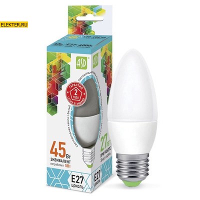 Лампа светодиодная LED-СВЕЧА-standard 5Вт 160-260В Е27 4000К 450Лм ASD арт 4690612003917 4690612003917 - фото 18570