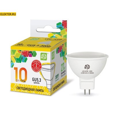 Лампа светодиодная LED-JCDR-standard 10Вт 230В GU5.3 3000К 900Лм ASD арт 4690612015811 4690612015811 - фото 18586