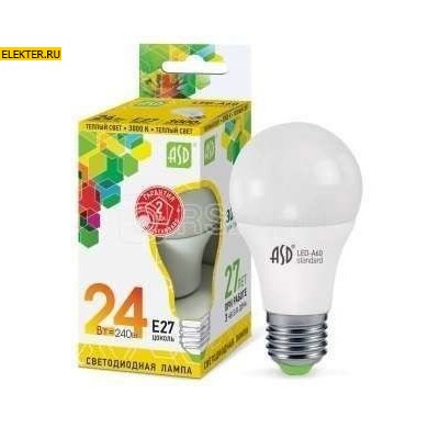 Лампа светодиодная LED-A60-standard 24Вт 230В Е27 3000К 2160Лм "Груша" ASD арт 4690612014265 4690612014265 - фото 18591