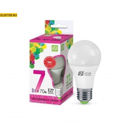 Лампа светодиодная LED-A60-standard 7Вт 230В Е27 6500К 630Лм "Груша" ASD арт 4690612018997 4690612018997 - фото 18610