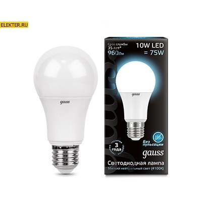 Лампа светодиодная Gauss LED A60 10W E27 920lm 4100K "Груша" арт 102502210 102502210 - фото 19716