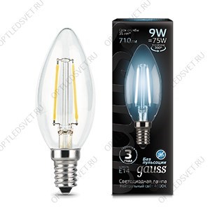 Лампа светодиодная LED 9Вт E14 Filament свеча, белый Gauss - фото 36144