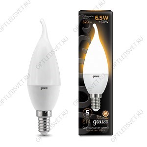 Лампа светодиодная LED 6.5вт 230в Е14 теплый свеча на ветру Candle taiЛампа светодиодная LED Gauss - фото 36156