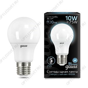 Лампа светодиодная LED 10Вт E27 4100K A60 Gauss - фото 36160