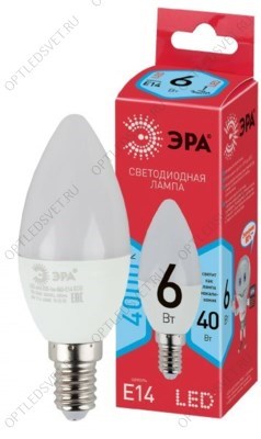 Лампа светодиодная ECO LED B35-6W-840-E14 (диод, свеча, 6Вт, нейтр, E14 (10/100/3500) ЭРА - фото 42850