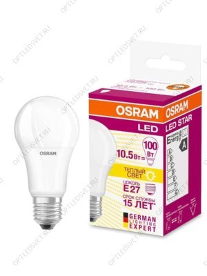 Лампа светодиодная LED 10Вт Е27 STAR Classic A (замена 100Вт),теплый, матовая колба Osram - фото 47863