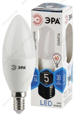 Лампа светодиодная LED B35-5W-840-E14 (диод, свеча, 5Вт, нейтр, E14 (10/100/3500) ЭРА - фото 47987