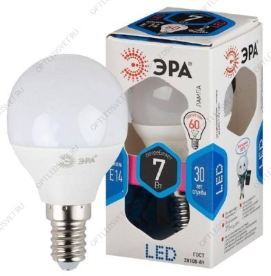 Лампа светодиодная LED P45-7W-840-E14 (диод, шар, 7Вт, нейтр, E14, (10/100/3600) ЭРА (Б0020551) - фото 48147