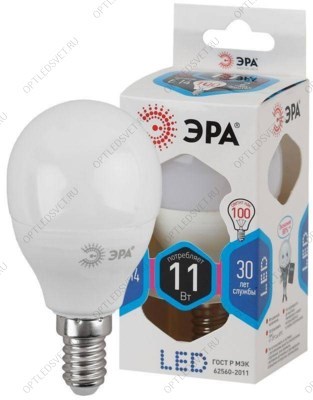 Лампа светодиодная Эра LED P45-11W-840-E14 (диод, шар, 11Вт, нейтр, E14) - фото 48231