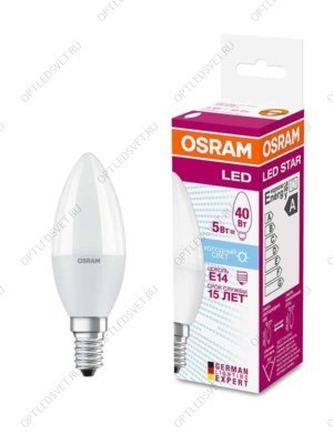 Лампа светодиодная LED 5Вт Е14 CLB40 FR белый, матовая свеча OSRAM - фото 48241