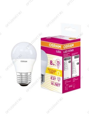 Лампа светодиодная LED 8Вт E27 CLP75 тепло-бел, матов.шар OSRAM - фото 48259