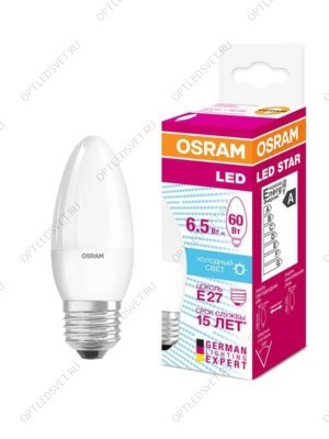 Лампа светодиодная LED 6,5Вт Е27 STAR ClassicB (замена 60Вт),нейтральный белый свет, матовая колба Osram - фото 49808