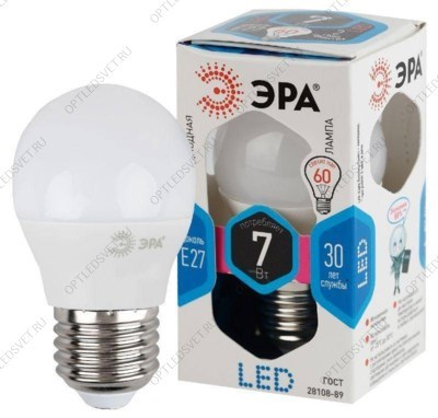 Лампа светодиодная Эра LED P45-7W-840-E27 (диод, шар, 7Вт, нейтр, E27) (Б0020554) - фото 50042
