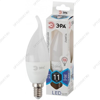 Лампа светодиодная LED BXS-11W-840-E14 (диод, свеча на ветру, 11Вт, нейтр, E14 (10/100/2800) ЭРА (Б0032993) - фото 50051