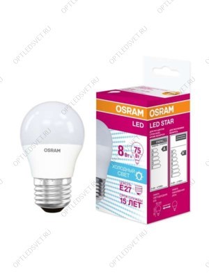 Лампа светодиодная LED 8Вт E27 CLP75 белый, матов.шар OSRAM - фото 51430