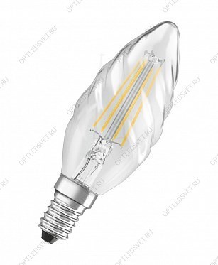 Лампа светодиодная LED 4Вт Е14 FILAMENT CLBW40, тепло-бел, прозр.витая свеча OSRAM - фото 51434