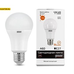 Лампа светодиодная Gauss LED Elementary A60 12W E27 1130lm 3000K "Груша" арт 23212 23212