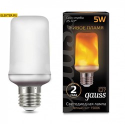 Лампа светодиодная Gauss LED T65 Flame 5W E27 20-80lm 1500K "Живое пламя"арт 157402105 157402105