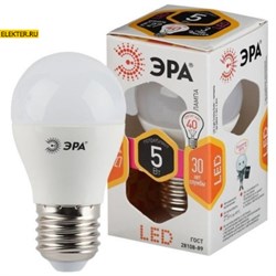 Светодиодная лампочка Е27 5Вт 2700К "Шар" ЭРА LED P45-5w-827-E27 теплый свет арт Б0028486 Б0028486