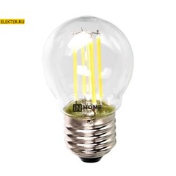 Лампа филаментная светодиодная LED-ШАР-deco 5Вт 230В Е27 4000К 450Лм прозрачная IN HOME арт 4690612007717 4690612007717