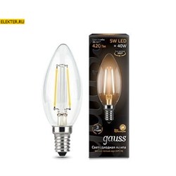 Лампа филаментная Gauss LED Filament "Свеча" E14 5W 420lm 2700К арт 103801105 103801105