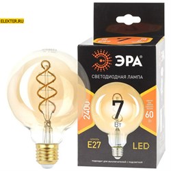 Лампа филаментная светодиодная F-LED G95-7W-824-E27 spiral gold ЭРА "Шар" 7Вт E27 арт Б0047663 Б0047663