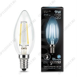 Лампа светодиодная LED 9Вт E14 Filament свеча, белый Gauss