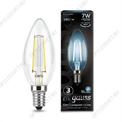 Лампа светодиодная LED 7Вт 230в, E14 Filament белый, свеча Gauss