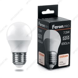 Лампа светодиодная LED 7.5вт Е27 белый матовый шар Feron.PRO OSRAM (LB-1407)