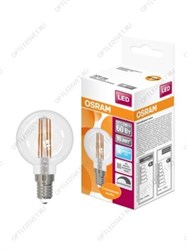 Лампа светодиодная LED 5Вт E14 CLB60D белый, Filament диммируемая,прозр.шар OSRAM