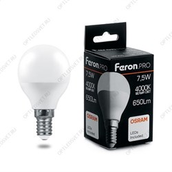Лампа светодиодная LED 7.5вт Е14 белый матовый шар Feron.PRO OSRAM (LB-1407)