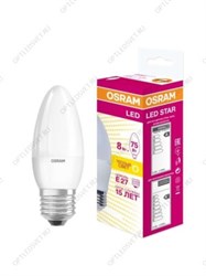 Лампа светодиодная LED 8Вт E27 CLB75 тепло-бел, матов.свеча OSRAM